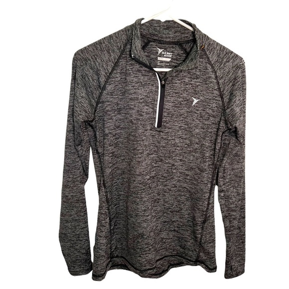 Old Navy Half Zip Running Pullover Soft Black Stripe - Picture 2 of 10